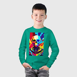 Лонгслив хлопковый детский Pop art skull, цвет: зеленый — фото 2