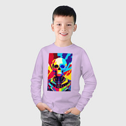 Лонгслив хлопковый детский Pop art skull, цвет: лаванда — фото 2