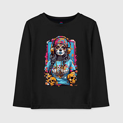 Лонгслив хлопковый детский Девушка с черепами в стиле Калавера, цвет: черный