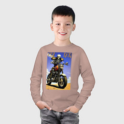 Лонгслив хлопковый детский Crazy racer - skeleton - motorcycle, цвет: пыльно-розовый — фото 2