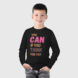 Лонгслив хлопковый детский You can if you think you can, цвет: черный — фото 2