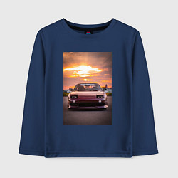 Лонгслив хлопковый детский Авто в багровом закате, цвет: тёмно-синий
