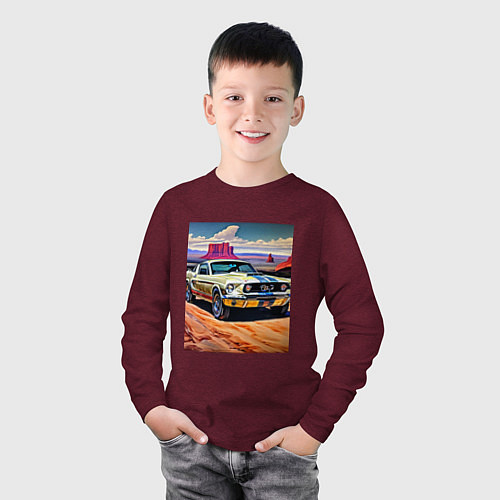 Детский лонгслив Авто Мустанг / Меланж-бордовый – фото 3