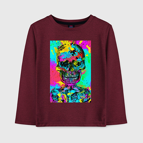 Детский лонгслив Cool skull - pop art - vogue / Меланж-бордовый – фото 1