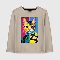 Лонгслив хлопковый детский Портрет модного кота - поп-арт, цвет: миндальный