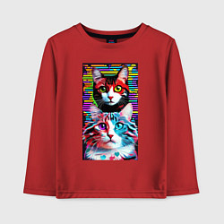 Лонгслив хлопковый детский Обалдевшие кот и кошка с разными глазами - поп-арт, цвет: красный
