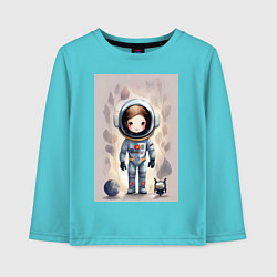 Лонгслив хлопковый детский Милый маленький космонавт - нейросеть, цвет: бирюзовый