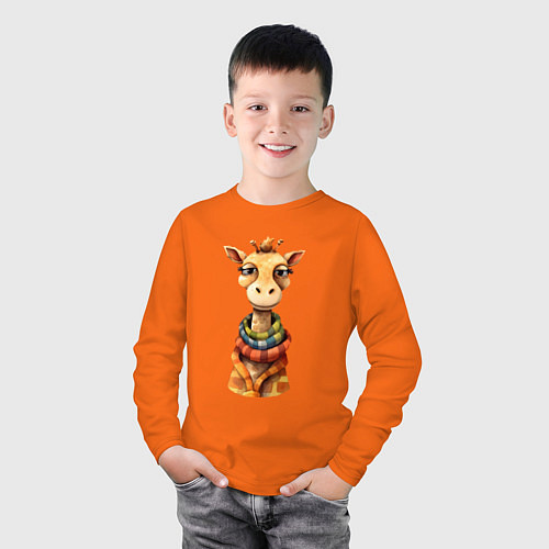 Детский лонгслив Весёлый осенний жираф / Оранжевый – фото 3
