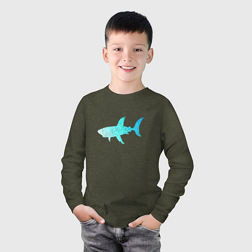 Детский лонгслив Акула лазурный градиент цвета моря / Меланж-хаки – фото 3