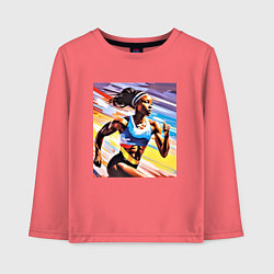 Лонгслив хлопковый детский Девушка спринтер, цвет: коралловый