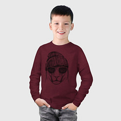 Лонгслив хлопковый детский Львица в солнечных очках, цвет: меланж-бордовый — фото 2