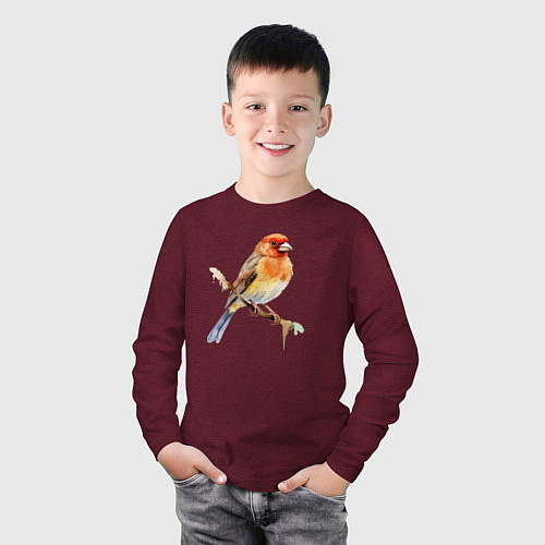 Детский лонгслив Оранжевая птица на ветке / Меланж-бордовый – фото 3