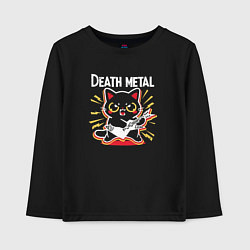 Лонгслив хлопковый детский Death metal - котик с гитарой, цвет: черный
