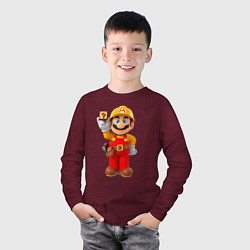 Лонгслив хлопковый детский Марио-строитель, цвет: меланж-бордовый — фото 2