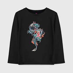 Лонгслив хлопковый детский Китайский дракон с иероглифами, цвет: черный