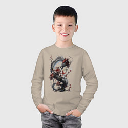 Лонгслив хлопковый детский Древесный дракон - дух леса, цвет: миндальный — фото 2