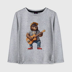 Лонгслив хлопковый детский Брутальный медведь с гитарой, цвет: меланж