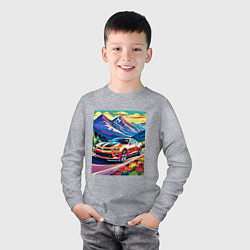 Лонгслив хлопковый детский Авто на фоне гор, цвет: меланж — фото 2