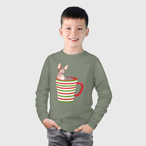 Детский лонгслив Сфинкс в новогодней полосатой кружке / Авокадо – фото 3