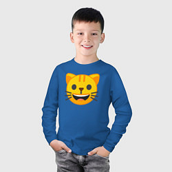 Лонгслив хлопковый детский Жёлтый котик счастлив, цвет: синий — фото 2