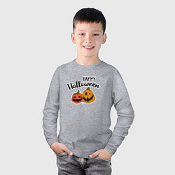 Лонгслив хлопковый детский Happy halloween с тыквами, цвет: меланж — фото 2