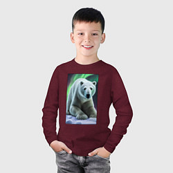 Лонгслив хлопковый детский Полярный медведь на снегу, цвет: меланж-бордовый — фото 2