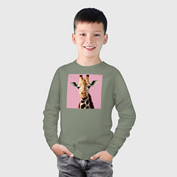 Лонгслив хлопковый детский Милый жирафик, цвет: авокадо — фото 2