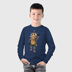 Лонгслив хлопковый детский Roblox робот машет, цвет: тёмно-синий — фото 2