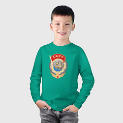 Лонгслив хлопковый детский Ссср лого символика советов, цвет: зеленый — фото 2