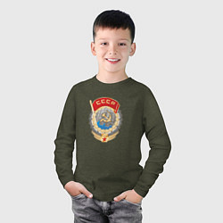 Лонгслив хлопковый детский Ссср лого символика советов, цвет: меланж-хаки — фото 2