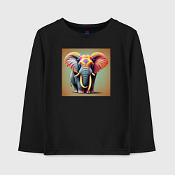 Лонгслив хлопковый детский Слон красочный стиль, цвет: черный