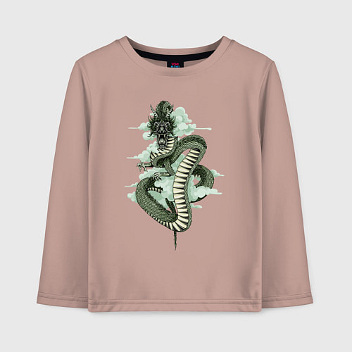 Детский лонгслив Зеленый дракон в облаках / Пыльно-розовый – фото 1
