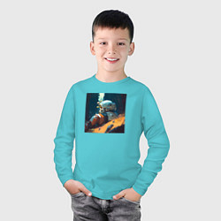 Лонгслив хлопковый детский Космонавт и лес, цвет: бирюзовый — фото 2