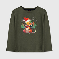 Лонгслив хлопковый детский Red christmas dragon, цвет: меланж-хаки