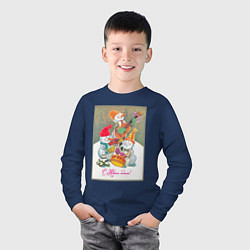 Лонгслив хлопковый детский Снеговики музыканты, цвет: тёмно-синий — фото 2