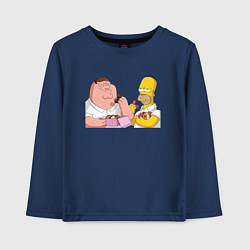 Лонгслив хлопковый детский Питер и Гомер едят пончики, цвет: тёмно-синий