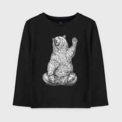 Лонгслив хлопковый детский Медведь сидит машет, цвет: черный