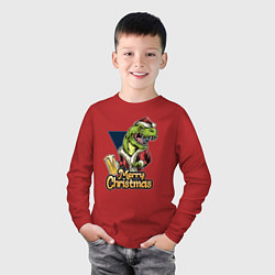 Лонгслив хлопковый детский Merry christmas holiday, цвет: красный — фото 2