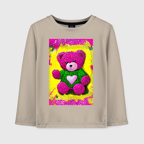 Детский лонгслив Розовый мишка плюшевый / Миндальный – фото 1