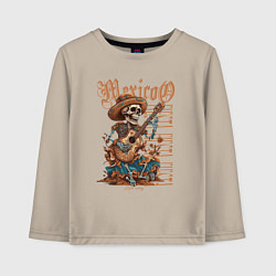 Лонгслив хлопковый детский Мексика фиеста и скелет с гитарой, цвет: миндальный