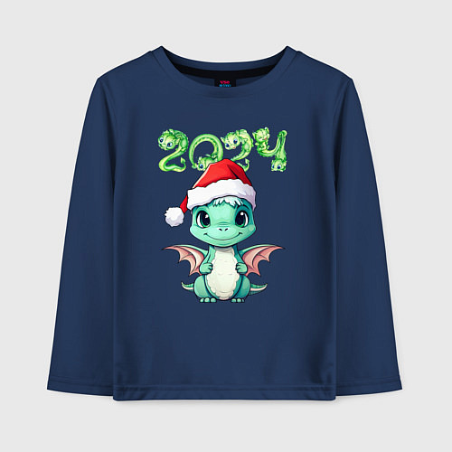 Детский лонгслив 2024 символ года милый дракончик / Тёмно-синий – фото 1