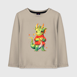 Лонгслив хлопковый детский Милый дракончик в свитере, цвет: миндальный
