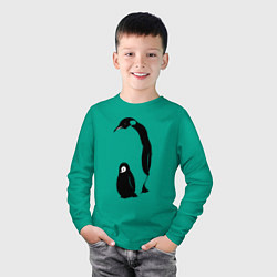 Лонгслив хлопковый детский Пингвин с пингвинёнком, цвет: зеленый — фото 2