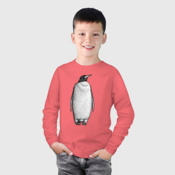 Лонгслив хлопковый детский Пингвин стоит анфас, цвет: коралловый — фото 2