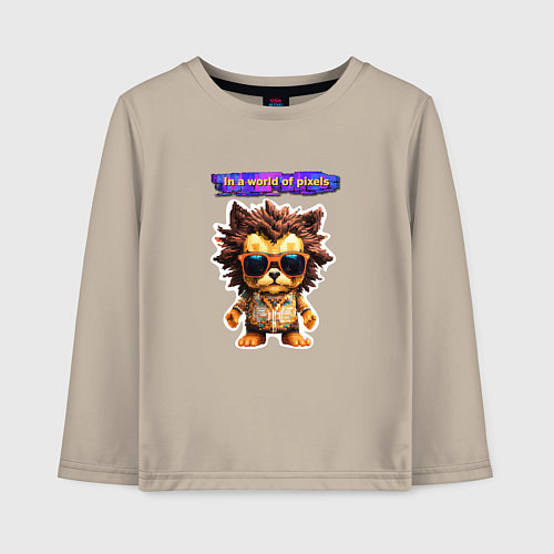 Детский лонгслив Пиксельный еж в очках / Миндальный – фото 1