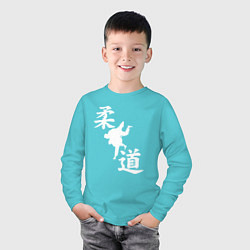 Лонгслив хлопковый детский Дзюдо - иероглифы, цвет: бирюзовый — фото 2
