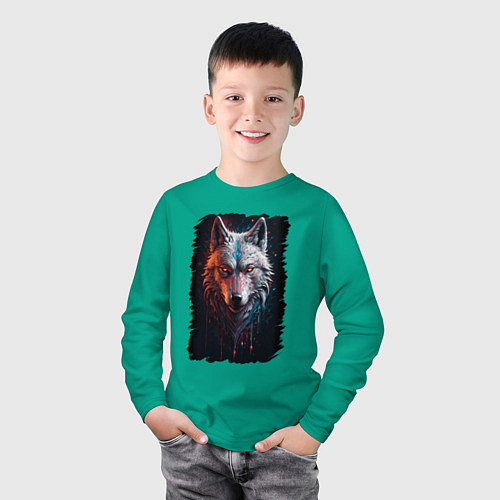 Детский лонгслив Психоделический волк / Зеленый – фото 3