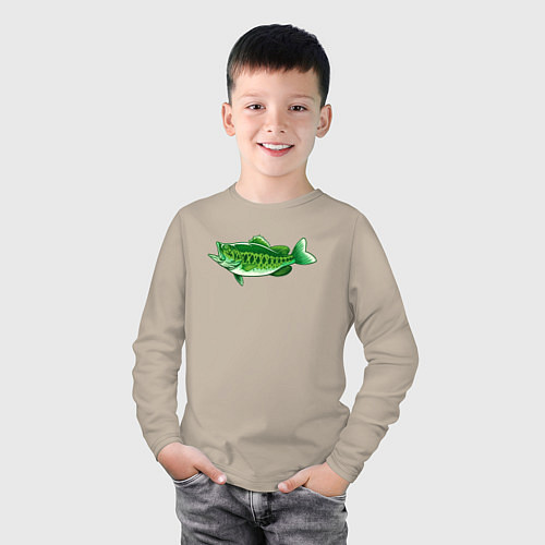 Детский лонгслив Зелёная рыбка / Миндальный – фото 3