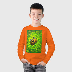 Лонгслив хлопковый детский Мишка в яркой зелени, цвет: оранжевый — фото 2