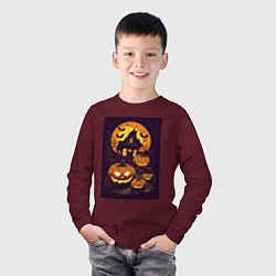 Лонгслив хлопковый детский Хэллоуин - Джек фонарь, цвет: меланж-бордовый — фото 2